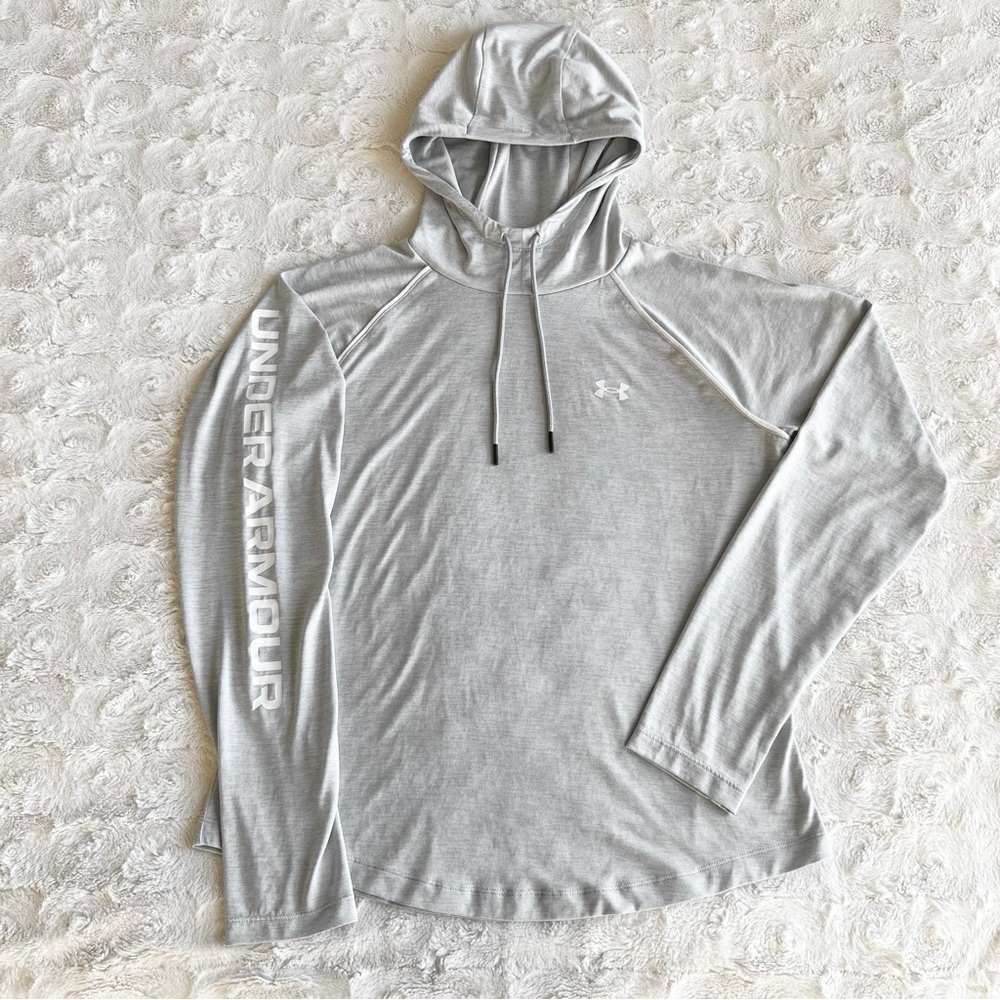 Under Armour Hoodie Sweatshirt Womens Medium Gray Velocity Wordmark Lightweight